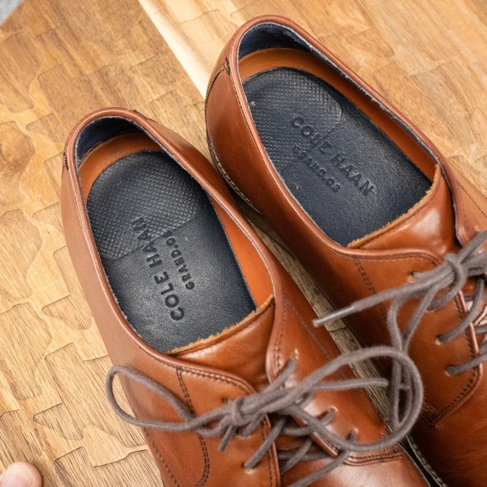 Cole Haan Mens Lenox Hill Oxford Size 9.5 M Cognac Tan Cap Toe Dress Shoe
